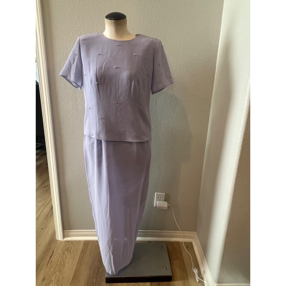 Vintage Patra Petite Women's Lavender Pearl Embellished 2-Piece Skirt Set – Size
